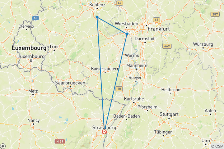 Carte du circuit Noël sur le Rhin romantique (croisière de port à port) - MONET (4 destinations)