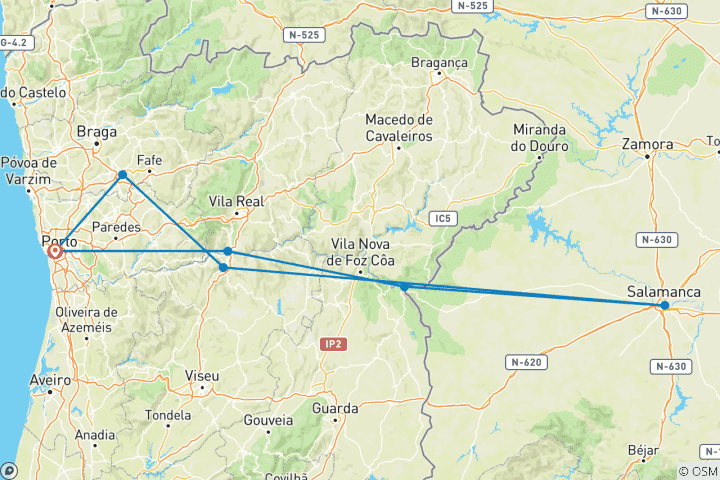 Map of From Portugal to Spain: Porto, the Douro Valley (Portugal) and Salamanca (Spain) - MIGUEL TORGA