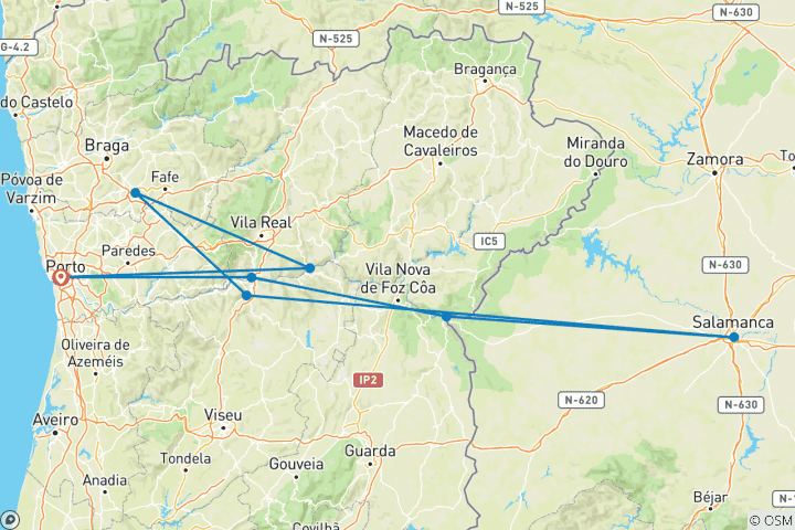 Map of From Portugal to Spain: Porto, the Douro Valley (Portugal) and Salamanca (Spain) - GIL EANES