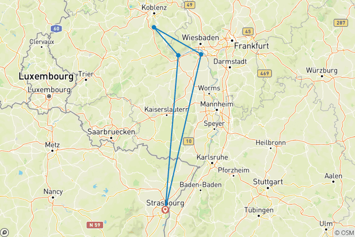 Carte du circuit Noël sur le Rhin romantique - MONET