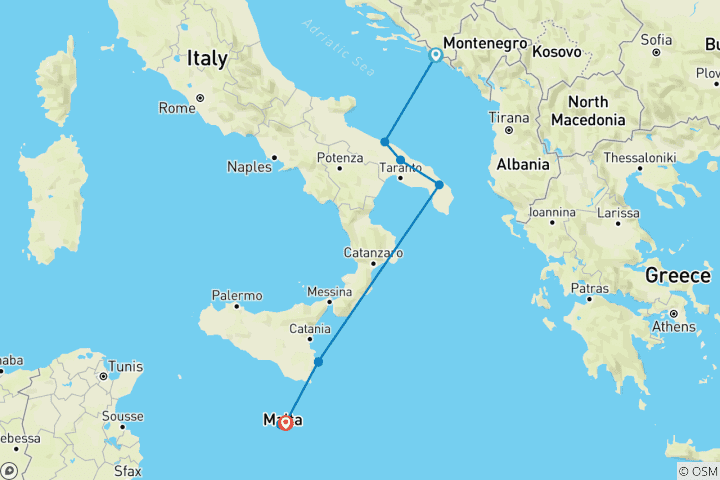 Mapa de Esplendor Mediterráneo - Croacia, Apulia, Sicilia y Malta (crucero puerto a puerto)