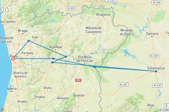 Map of From Portugal to Spain: Porto, the Douro Valley (Portugal) and Salamanca (Spain) - INFANTE D.HENRIQUE