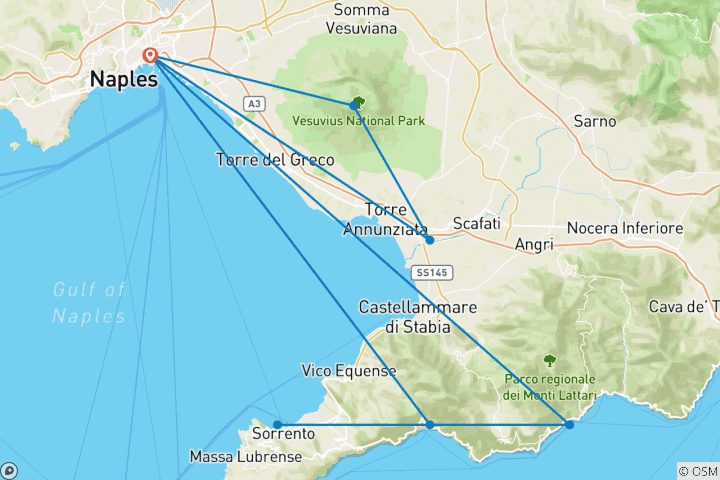 Carte du circuit Naples, Pompéi et Amalfi - 4 jours