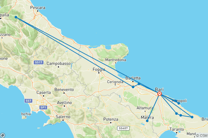 Carte du circuit Pouilles classiques - 7 jours