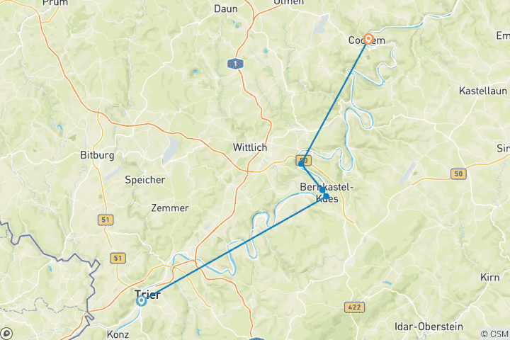 Carte du circuit Circuit cycliste sur la Moselle 5 jours | De Trèves à Coblence