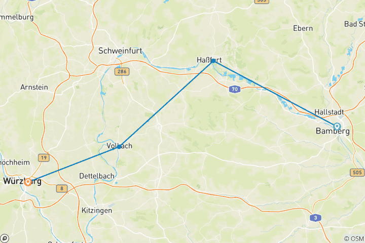 Mapa de Bicicleta por el río Meno de Bamberg a Wurzburgo