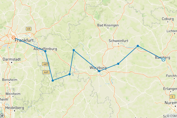 Carte du circuit Excursion à vélo sur le Main de Bamberg à Francfort