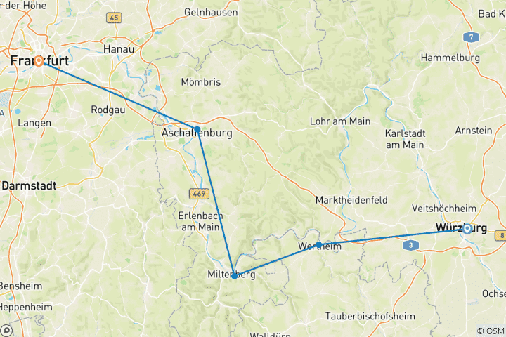 Map of Main River biketour | Würzburg to Frankfurt