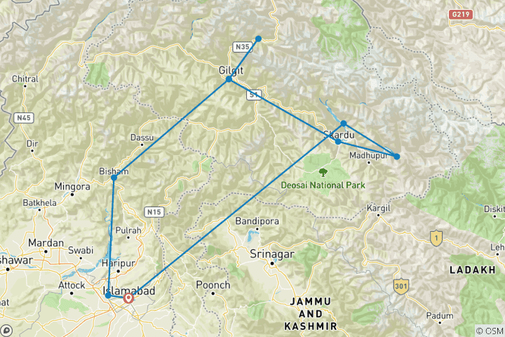 Map of Valleys and natural beauty of northern Pakistan