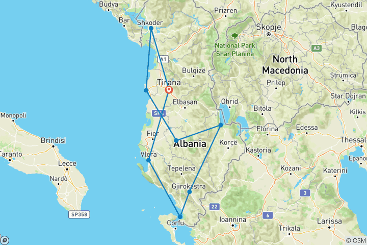 Karte von Albanien umfassend - geführte Privatreise