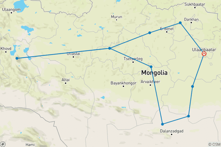 Map of Mongolia trip - The comprehensive route