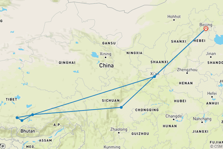 Karte von China - Reise mit der Tibetbahn - Geführte Privatreise