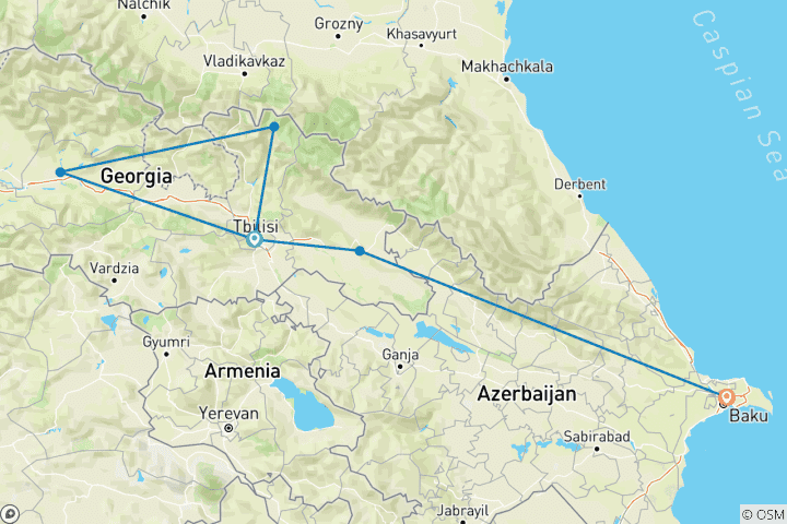 Karte von Georgien - Aserbaidschan: Berge und Meer - Geführte Privatreise