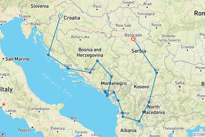Carte du circuit Grand voyage dans les Balkans - Voyage privé guidé