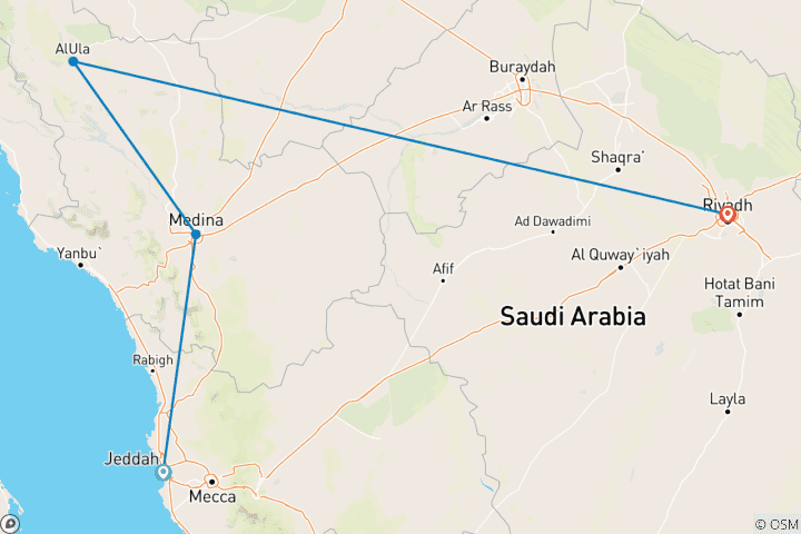 Carte du circuit Arabie saoudite - Voyage d'aventure dans le royaume inconnu