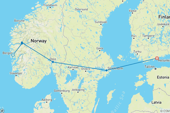 Karte von 10 Tage Magie der Fjorde, Stockholm & Helsinki