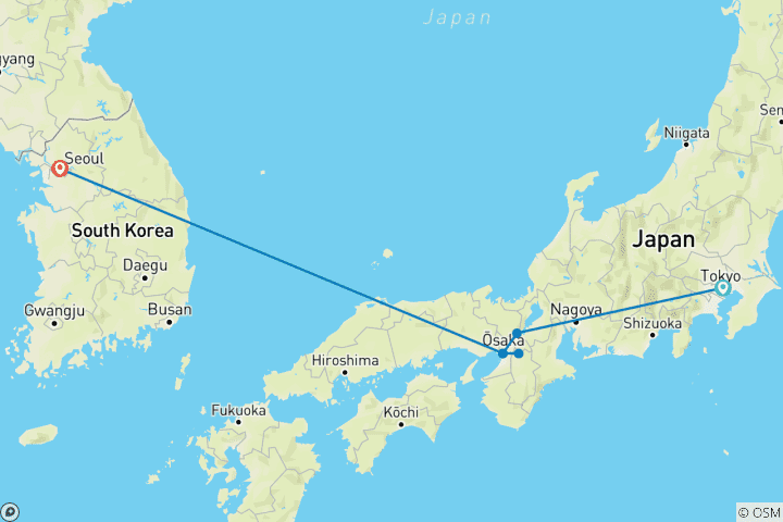 Carte du circuit Le Japon rencontre la Corée : Railroad Adventure & Seoul City (6 destinations)