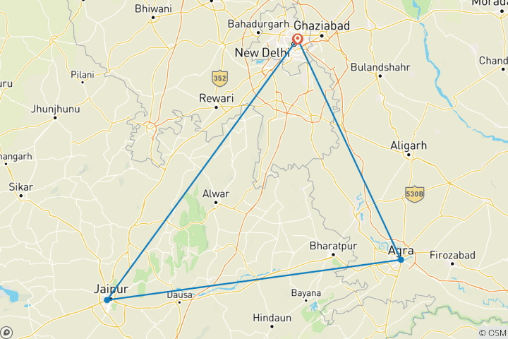 Carte du circuit Circuit du Triangle d'Or Delhi Agra Jaipur 5N/6D