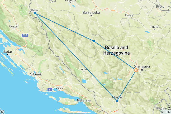 Map of The highlights of Bosnia-Herzegovina - Guided private tour