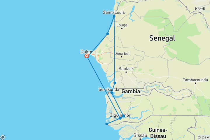 Karte von Senegal & Gambia mit Casamance - Geführte Privatreise