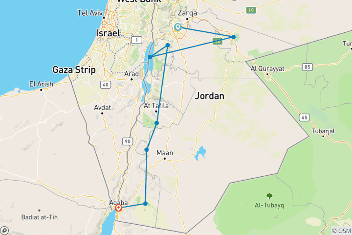 Karte von Jordanien - Natur und Kultur - geführter Reise