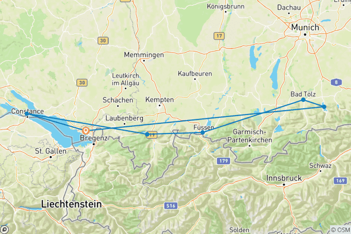 Carte du circuit Bavaria bike tour | Allemagne | départs programmés | 8 jours