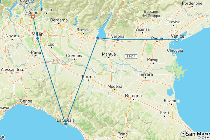 Carte du circuit LACS DU NORD ET CINQUE TERRE 4*