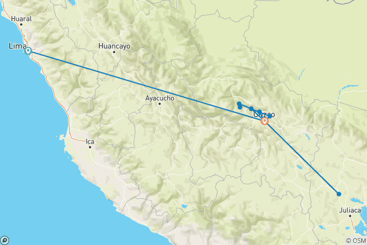 Map of Inca Trail Express from Lima (15 destinations)