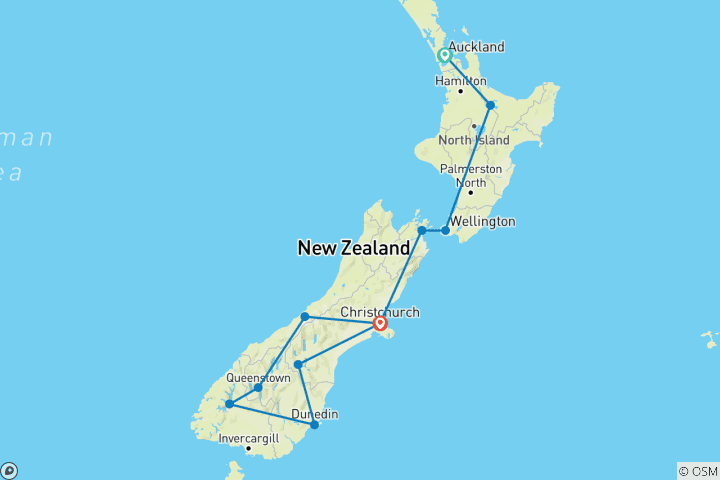 Carte du circuit Nouvelle-Zélande Vista (Base, 2025/2026, Best Buys, 14 jours)