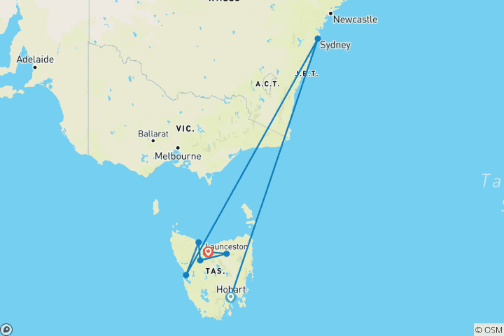 Carte du circuit Icônes de la nature sauvage de Tassie (2025/2026)