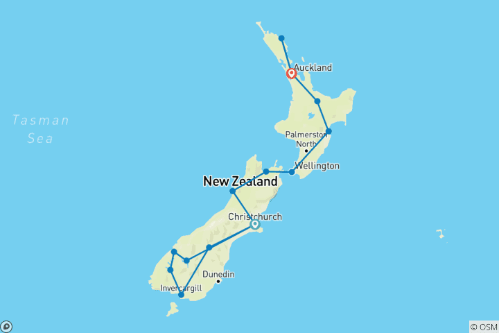 Map of Spirit of New Zealand (2026/2027) (30 destinations)