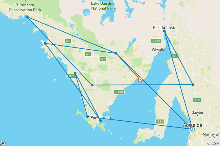 Carte du circuit Escapade dans la péninsule Eyre en Australie du Sud (petit groupe, 2026/2027, Best Buys)