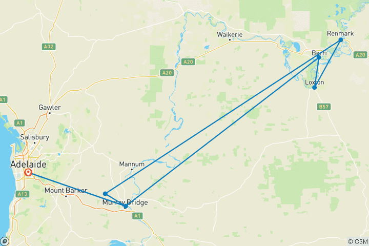 Map of South Australia Murray River Cruise & Wine (Small Groups, 2025/2026)