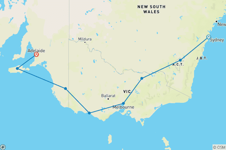 Kaart van Smaken van Zuid-Australië (Basis, 2025/2026, 11 Dagen)