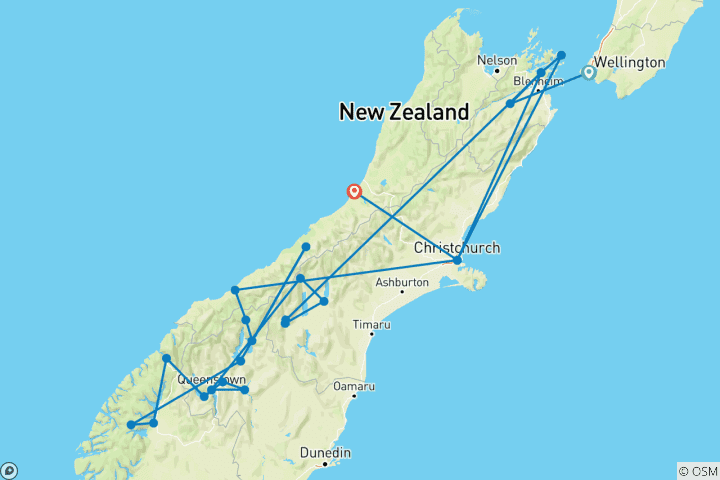 Carte du circuit Inspirer la Nouvelle-Zélande