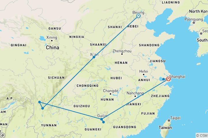 Karte von China-Reise von Nord bis Süd - Geführte Privatreise