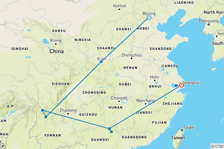 Karte von China-Reise von Nord bis Süd - Geführte Privatreise