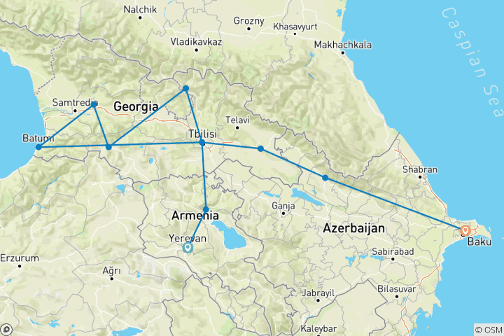 Map of Armenia - Georgia - Azerbaijan: Journey to the South Caucasus