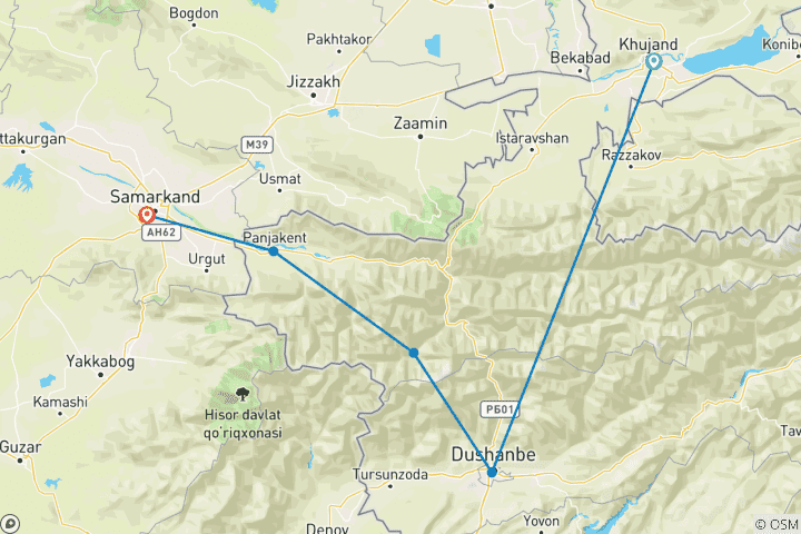 Kaart van Module Noord-Tadzjikistan van/naar Oezbekistan - Privérondleiding met gids