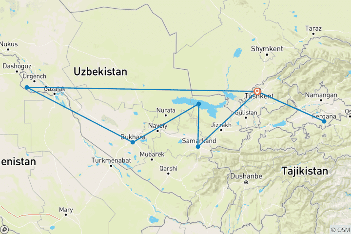 Map of Uzbekistan Nature and Culture with the Fergana Valley - Guided Private Tour