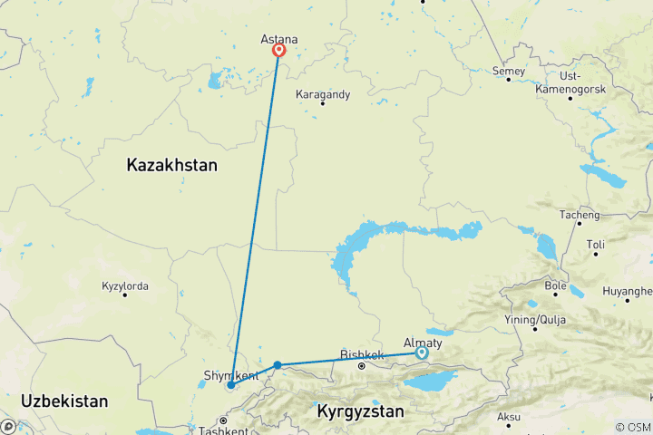 Mapa de Kazajstán - De Almaty a Astana - Visita guiada privada