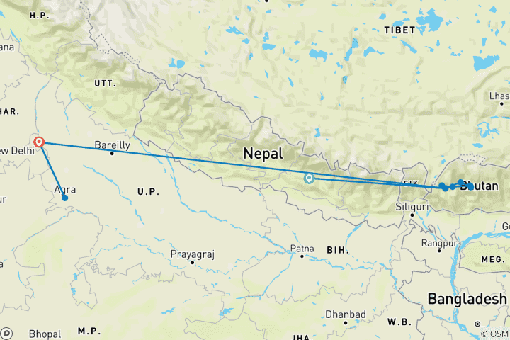 Map of Temples, Dzongs and Taj