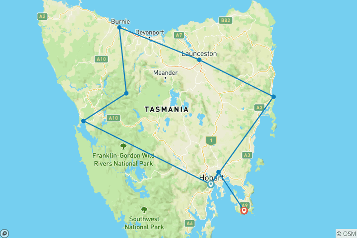 Map of Tasmanian Wonders (2025/2026, 10 Days)