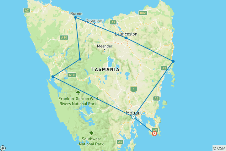 Map of Tasmanian Wonders (2026/2027, 10 Days)