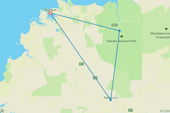 Karte von Kakadu und Nitmiluk (Katherine) Schlucht (Kurzurlaub)