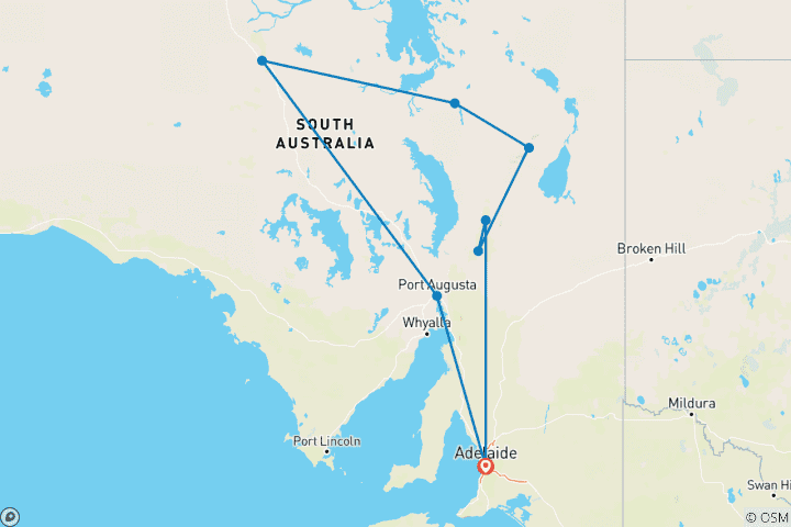 Mapa de Aventura en el interior de Australia Meridional (con vuelos internos, 8 días)