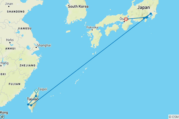 Map of Round Trip - Taiwan & Japan