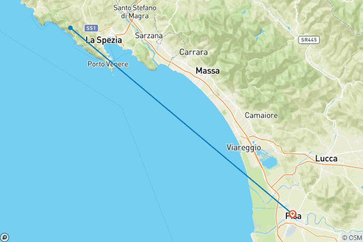 Map of Tuscany: Pisa + 5 Terre