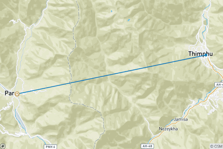 Mapa de Paquete Turístico "La Belleza de Bután" - 3 Días