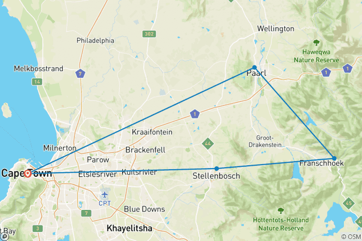 Map of Private Exclusive Wine Tasting Experience in the Cape Winelands